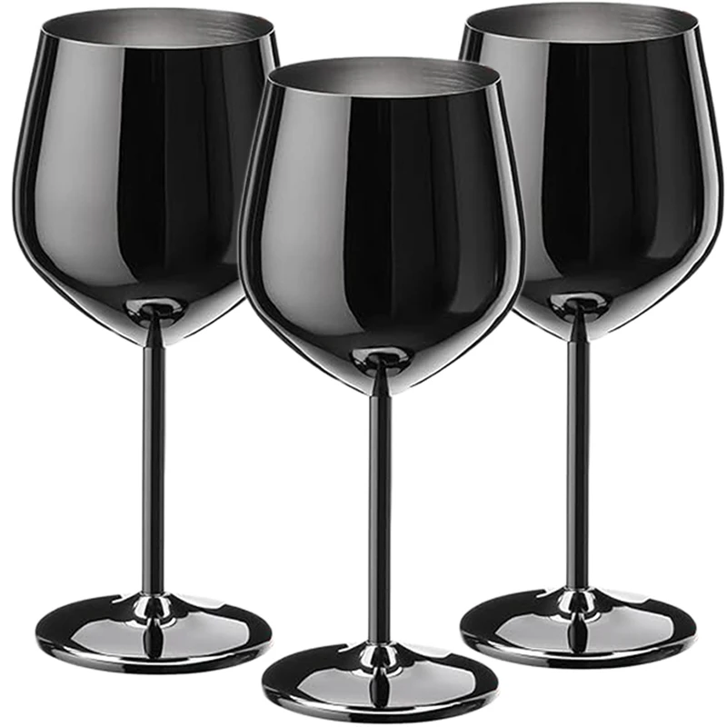 3PCS Stainless Steel Wine Glass,Champagne Glass, Whiskey Glass, Creative Metal Goblet Red Wine Barrel-Type Drop-Resistant
