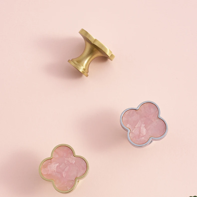 modern clover cabinet knob gold finish furniture detail