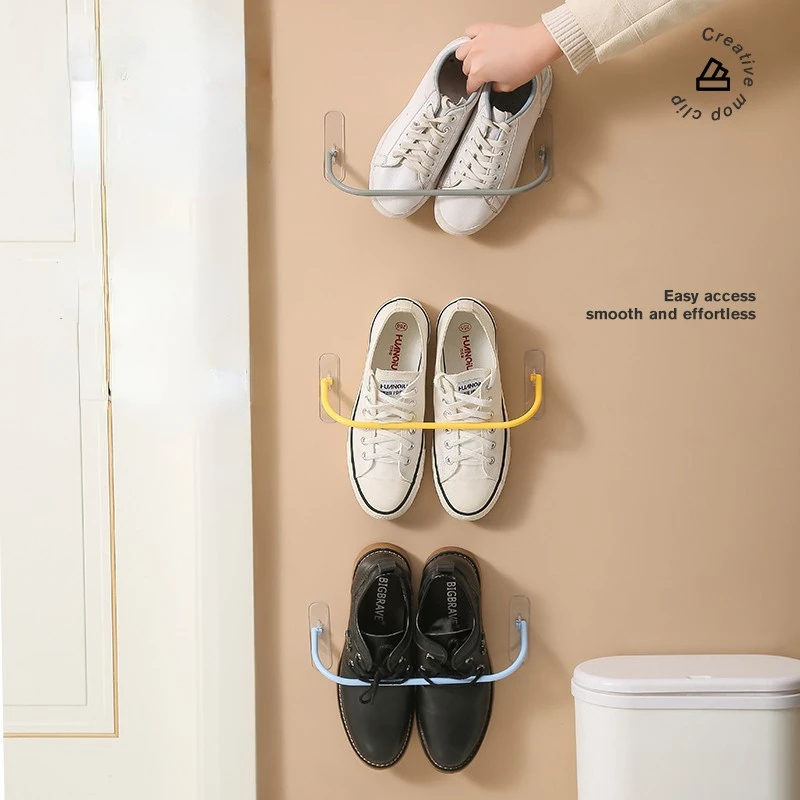 Creative Wall Mounted Shoes Rack Multipurpose Foldable Slippers Drain Storage Rack Towel Shelf Space Saving Shoes Hanging Holder