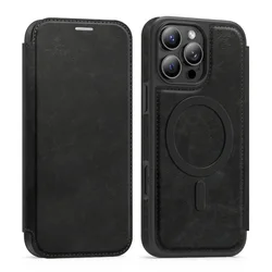 Magsafe Magnetic 360° Full Protection Leather Wallet Card Holder Phone Case - iPhone 15 Plus (Black)