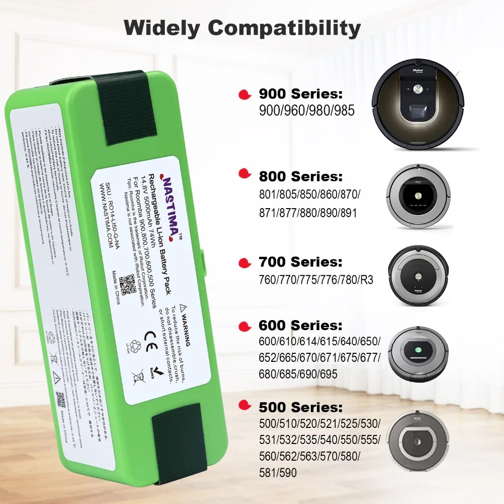 Nastima Ion Batterij 14.8V 5000Mah Voor Irobot Roomba 900 800 700 600 500  Serie 960 980 985 550 560 610 680 690 780 870 890|Replacement Batteries| -  AliExpress