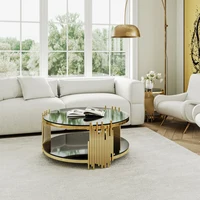 Table basse moderne en verre noir, luxe, ronde, double plateau en verre avec base en acier doré pour salon, bureau à domicile 1