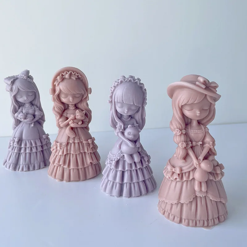 3D Girl Doll Decorative Candle Silicone Mold DIY Cute Doll Plaster Resin Soap Candle Production Kit Holiday Gift Production Mold