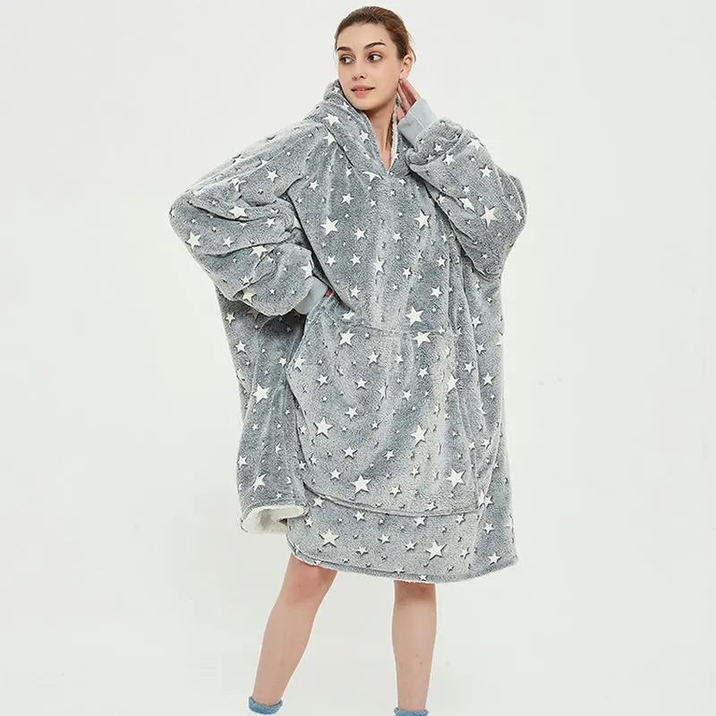 Unisex Winter Warm Double Layers Sherpa Fleece Oodie Oversized Plain Dyed  Hoodie Blanket Snuggle With Sleeves Hoodies Women - Blanket - AliExpress