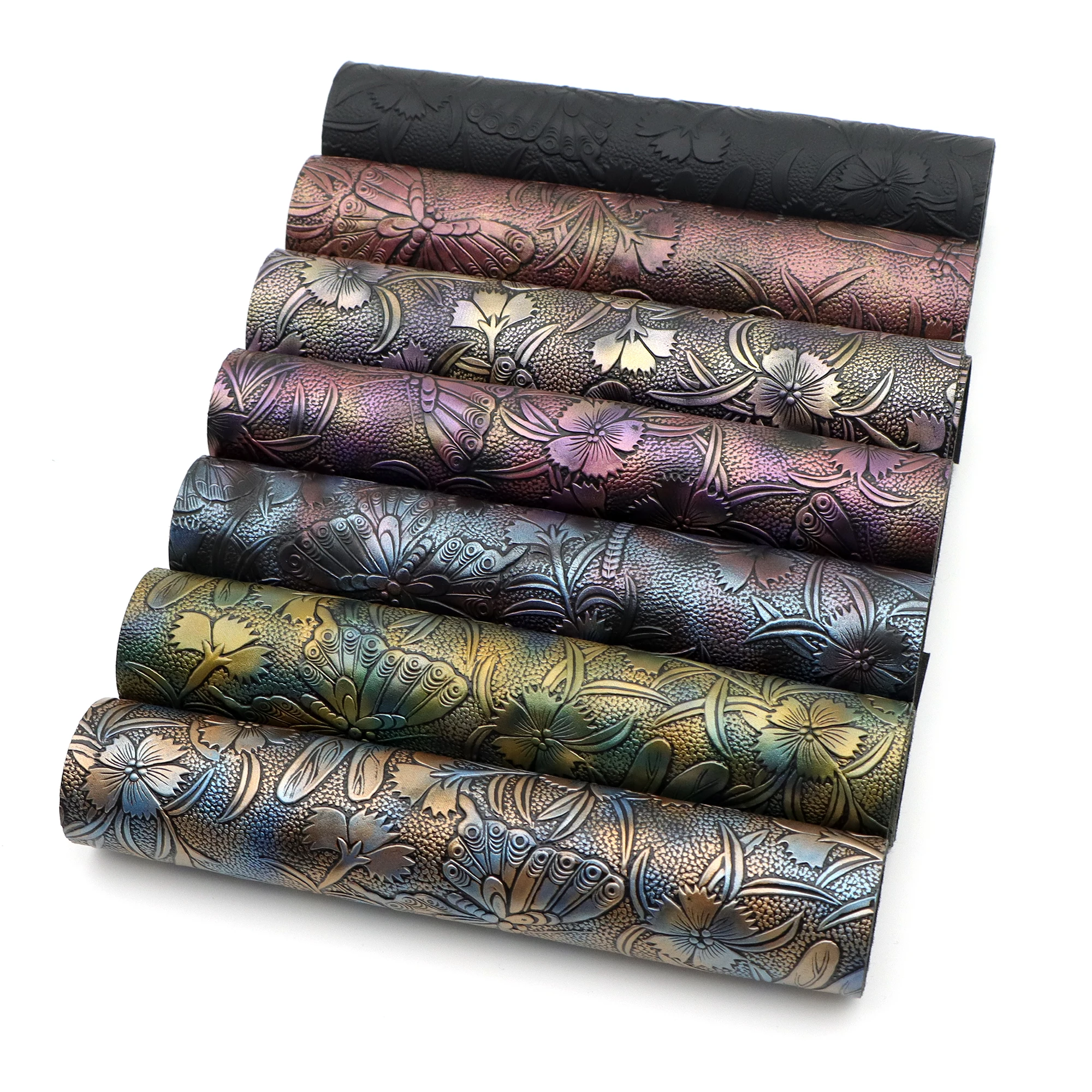 Metallic Color Flower  Faux Leather Sheets Dragonfly Flower Synthetic Leather Fabric Roll For DIY Earrings Bags Bows