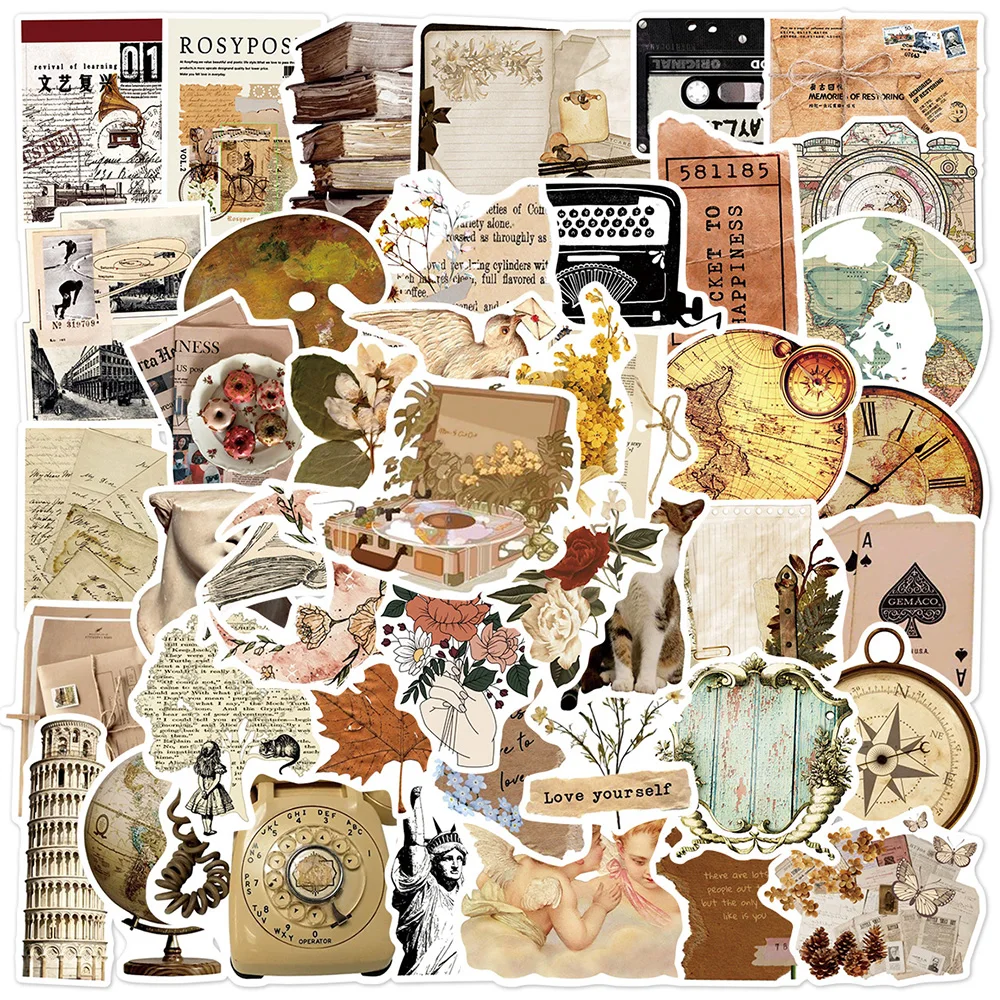 

10/30/50pcs Vintage Art Bohemia Stickers Aesthetic Retro Boho Cartoon Vinyl Decal DIY Laptop Diary Stationery Decoration Sticker