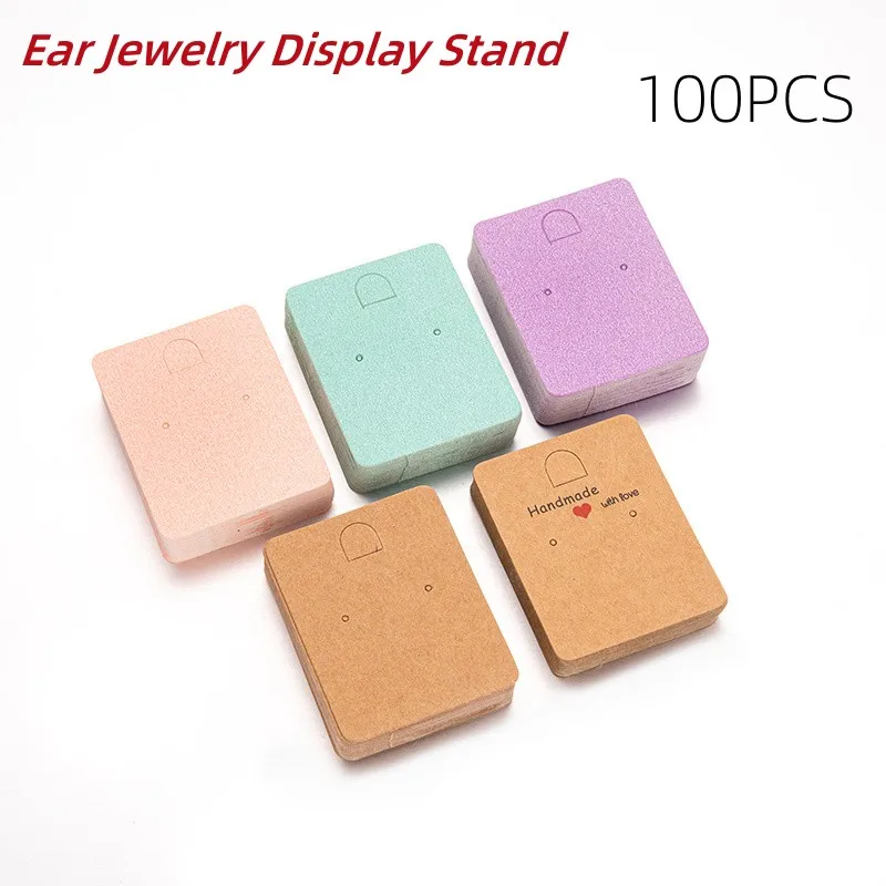 

100Pcs Earrings Display Cards Ear Studs DIY Blank Kraft Paper Card for Jewelry Packaging Hang Price Tag Card Holder 6.5x5cm