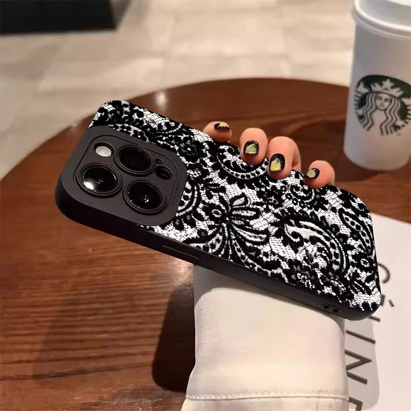 Black Lace Pattern Shockproof Silicone Soft Phone Case Cover