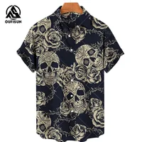 Summer Fashion Men's Short Sleeve Casual Printed Shirt Flowers Horror Skull Print Vacation Travel Oversized Top Size S-5XL 2