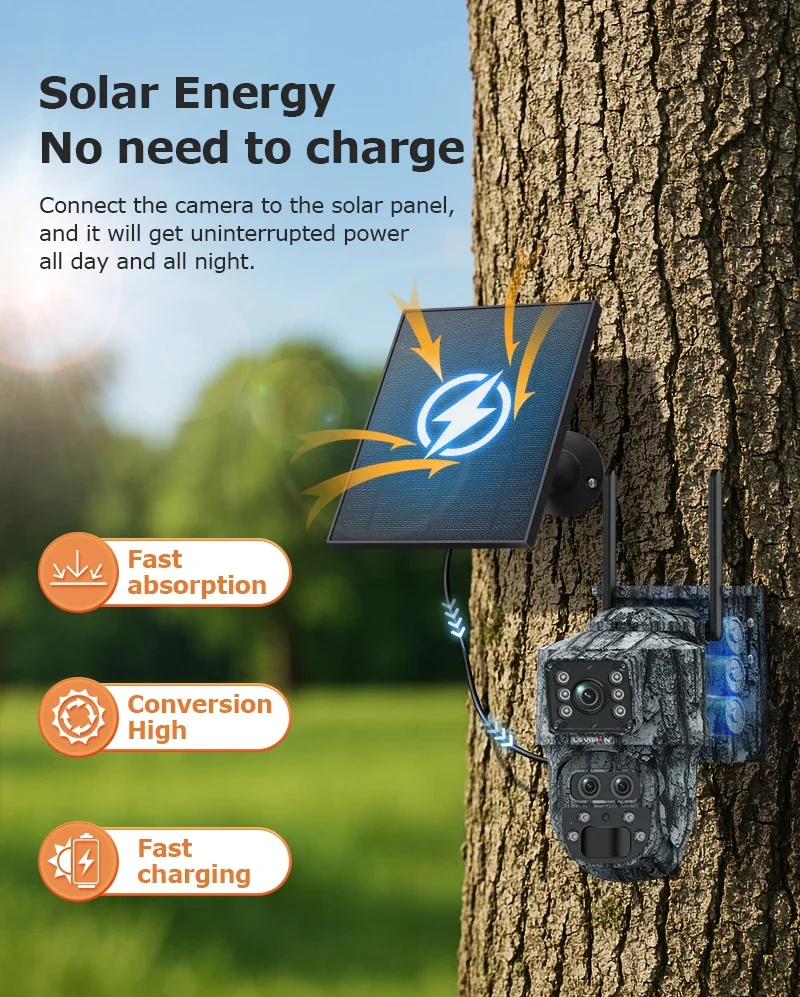 12MP 4G LTE Solar Camera 15X Zoom Wireless Outdoor Security Trail Cameras Dual P