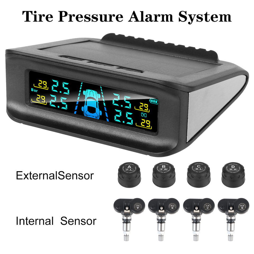 Smart Car TPMS Tire Pressure Alarm System Tire Pressure Monitoring System Car Safety Digital Display Wireless Solar Power