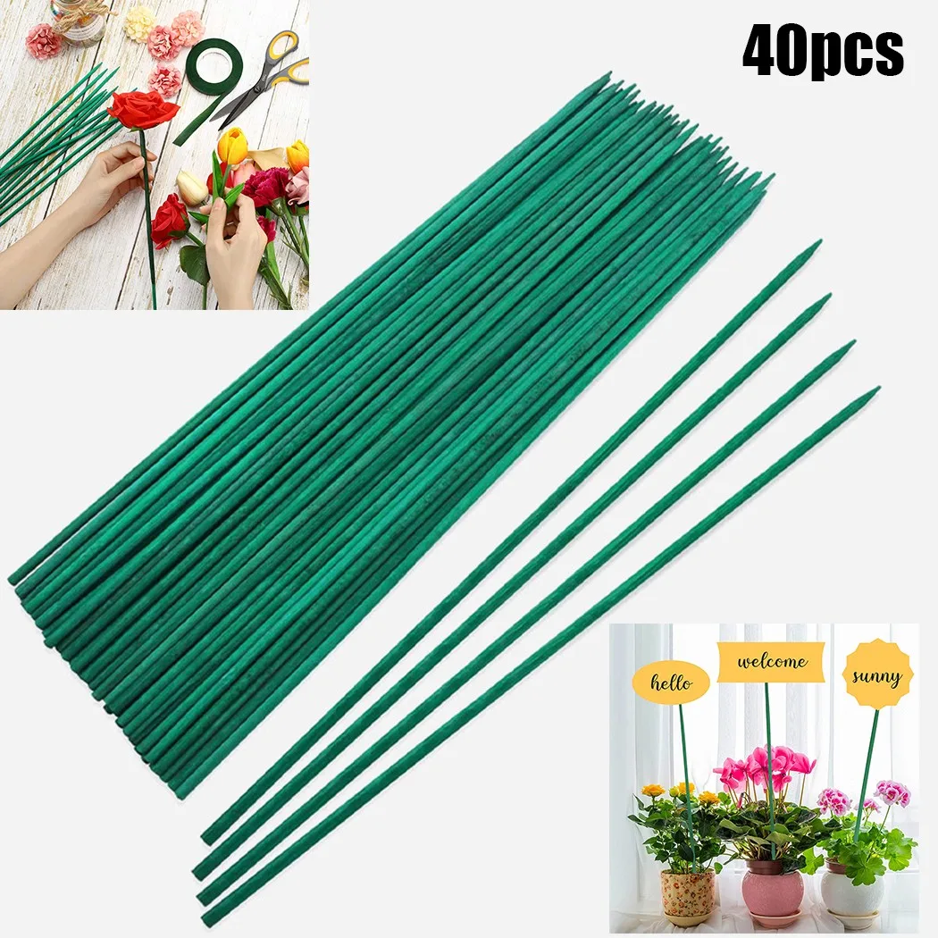 

40pcs Wooden Plant Stake 40cm Green Plant Support Sticks Canes For Flowers Garden Cucumber Grape Rattan Supports