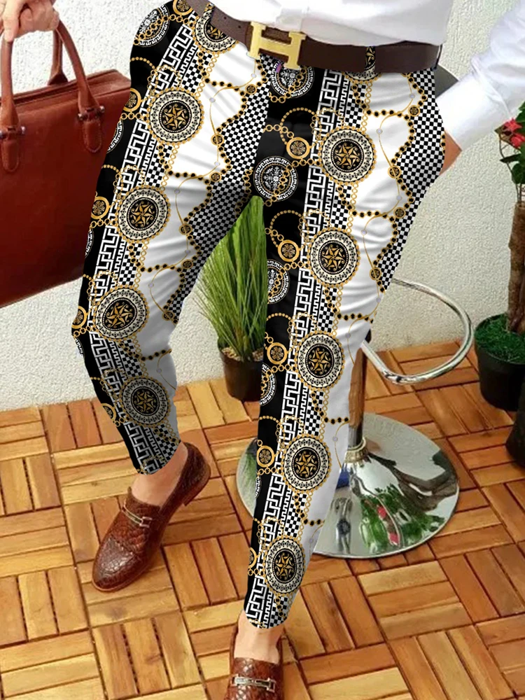 2022 NEW Men Business Casual  Trousers Retro Pattern Print Straight Long Pants Mens Spring Autumn Fashion Streetwear