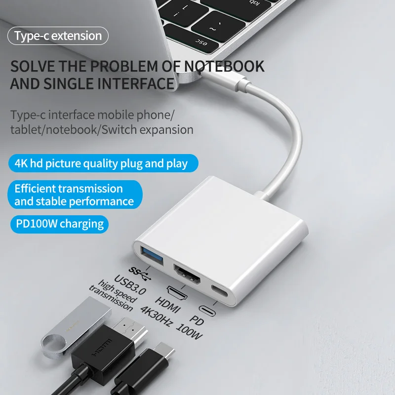 USB-C 3-in-1 Hub with 4K HDMI and 100W PD product image