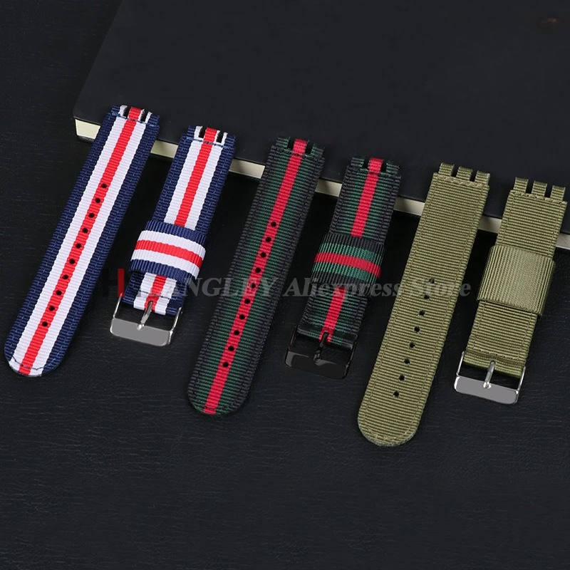 Green & Black Sport Nylon Watchband - Fabric Weave Wristband Replacement