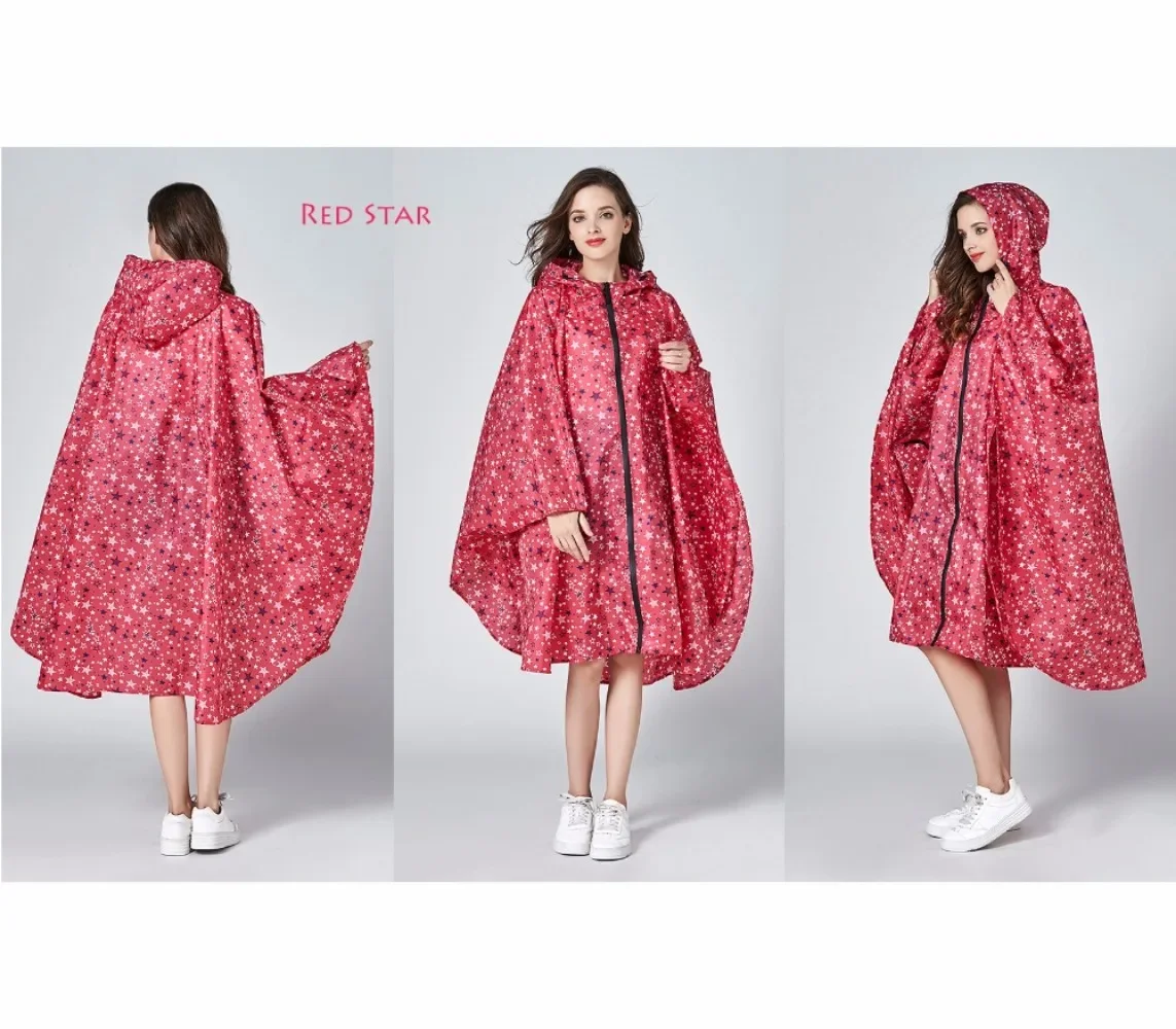 Raincoat Poncho Women's Stylish Waterproof Rain Poncho with Hood and Zipper