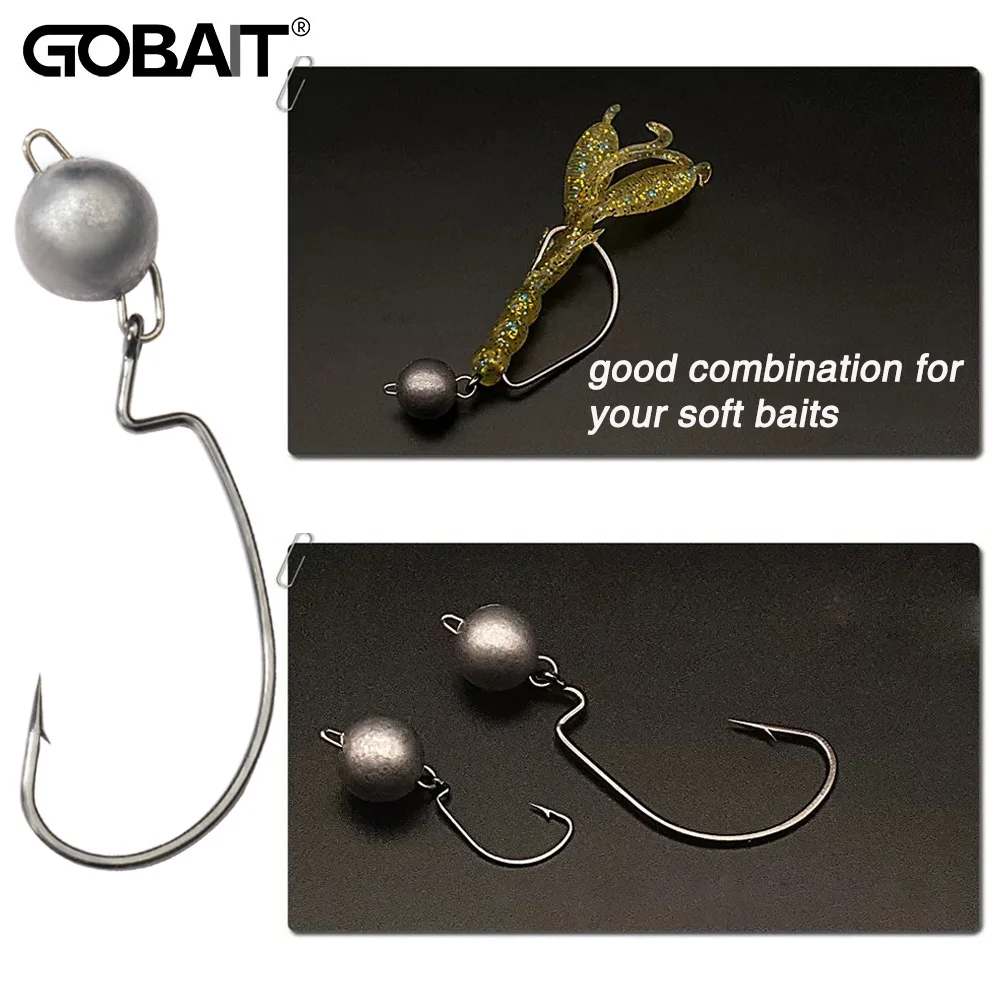 Kit 5 Têtes Plombées Métal Worm Hooks 2g à 18g pour Pêche en Herbiers avec Montage Weedless