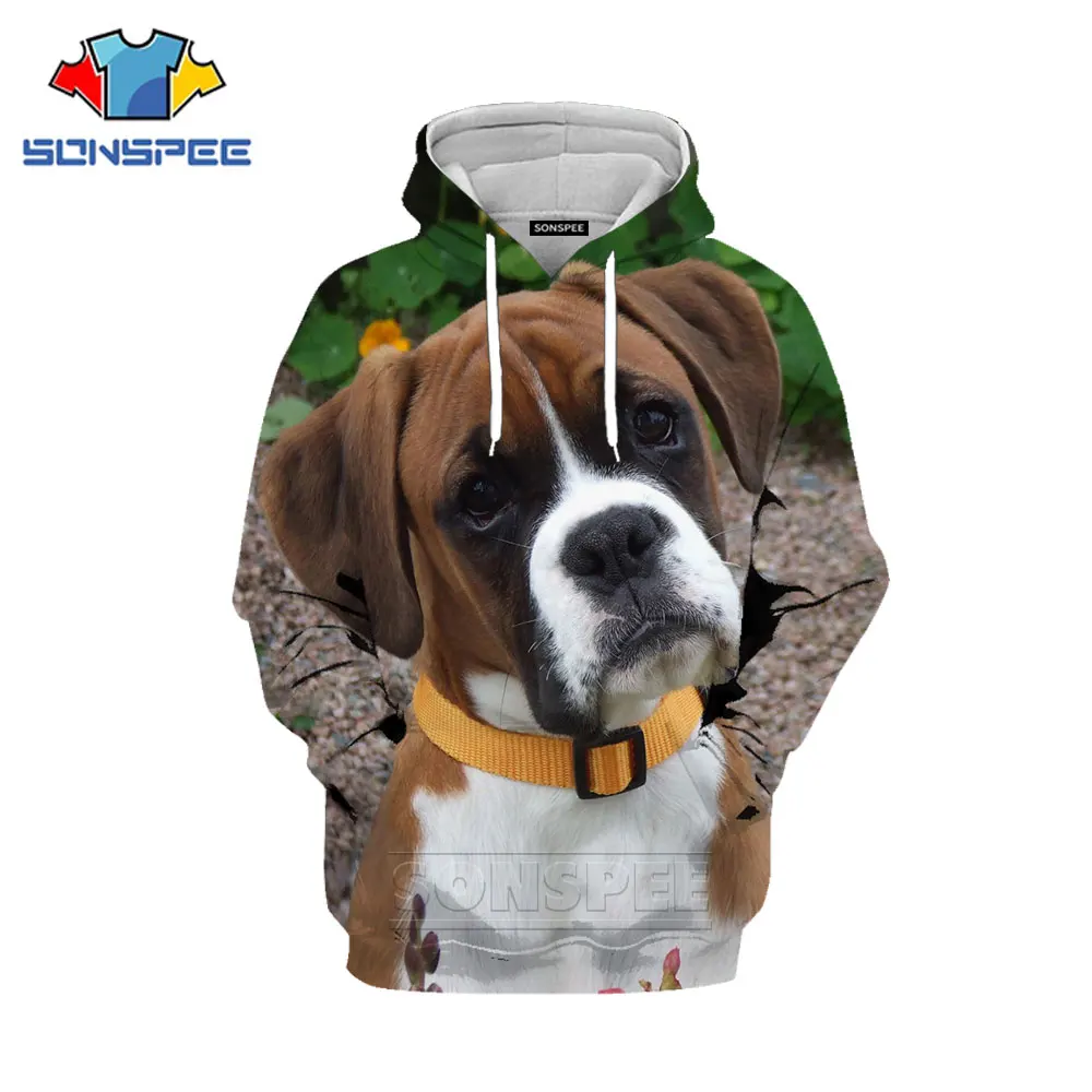 SONSPEE Cute Animal Boxer Dog Hoodies 3D Printed Fashion Pet Dog Head