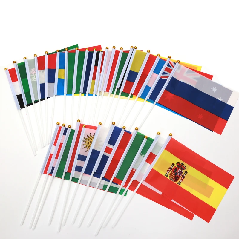 32 Pz/Set Hand Hold Flag Brasile Francia Spagna Germania Game Country Teams 14X21Cm Mini Flag Palmare White Pole Nations Flag