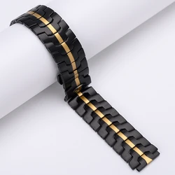 Stylish Stainless Steel Metal Watch Strap - Premium Band Accessory - 20mm Universal (Black Gold)