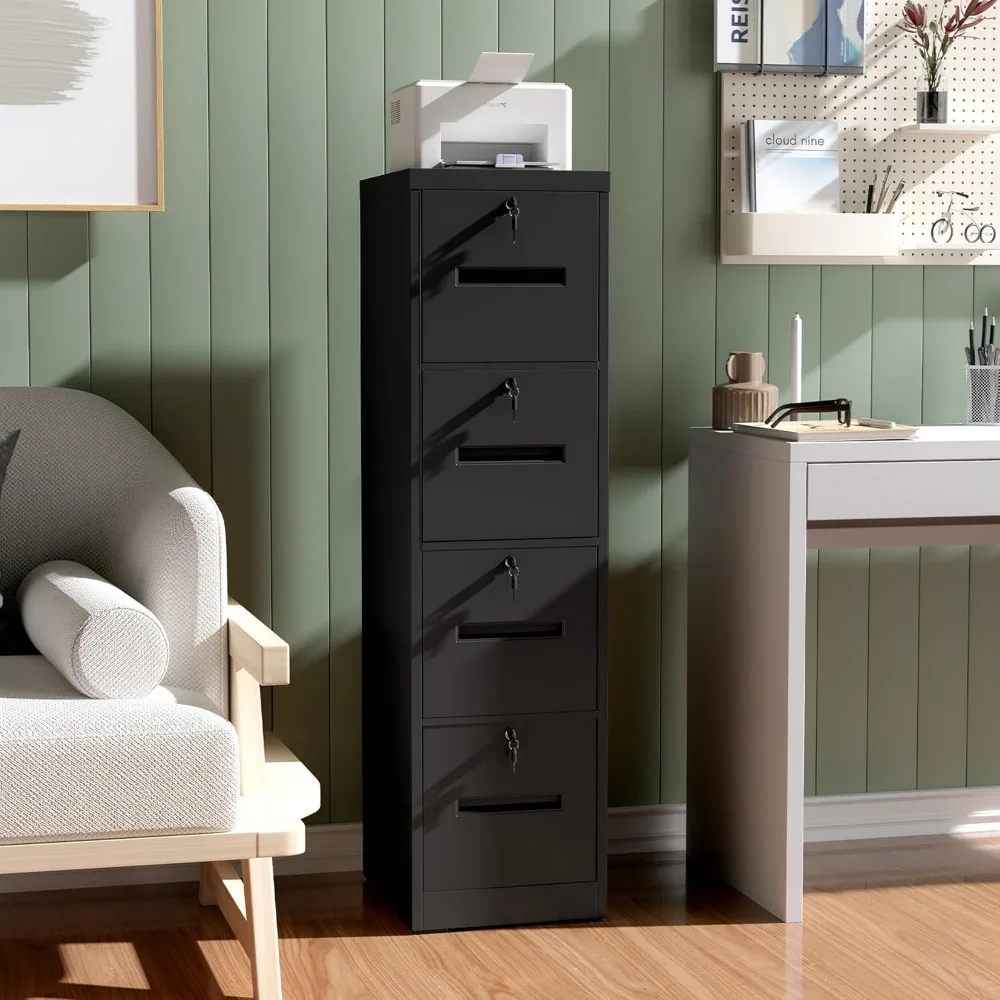 file cabinet 4 drawer with lock, vertical filing cabinets for home office, metal steel storage cabinet for letter/legal size fil