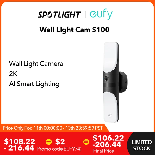 eufy Security S100 Wired Wall Light Cam Security Camera Outdoor 2K