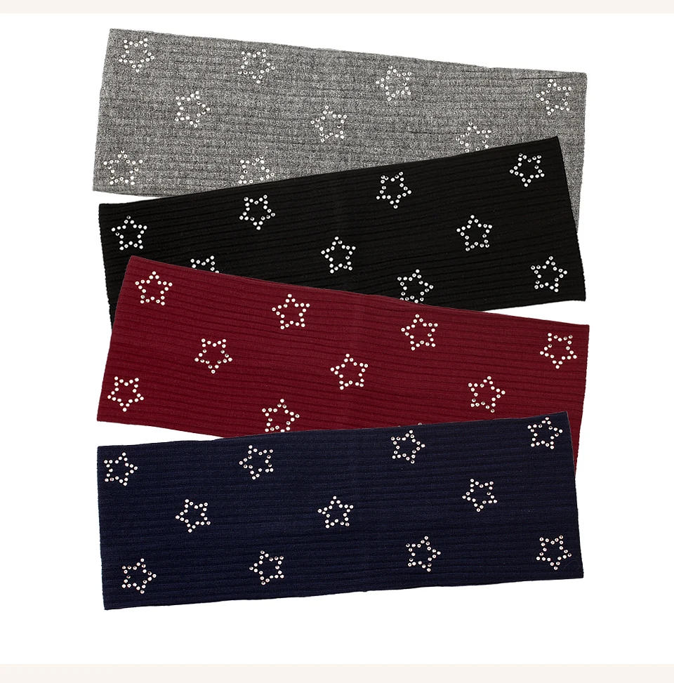 Frühling Herbst Frau Böhmischen Strass Sterne Haarband Damen Mode Elastische Baumwolle Gerippte Stirnbänder Haar Zubehör – Detail 6
