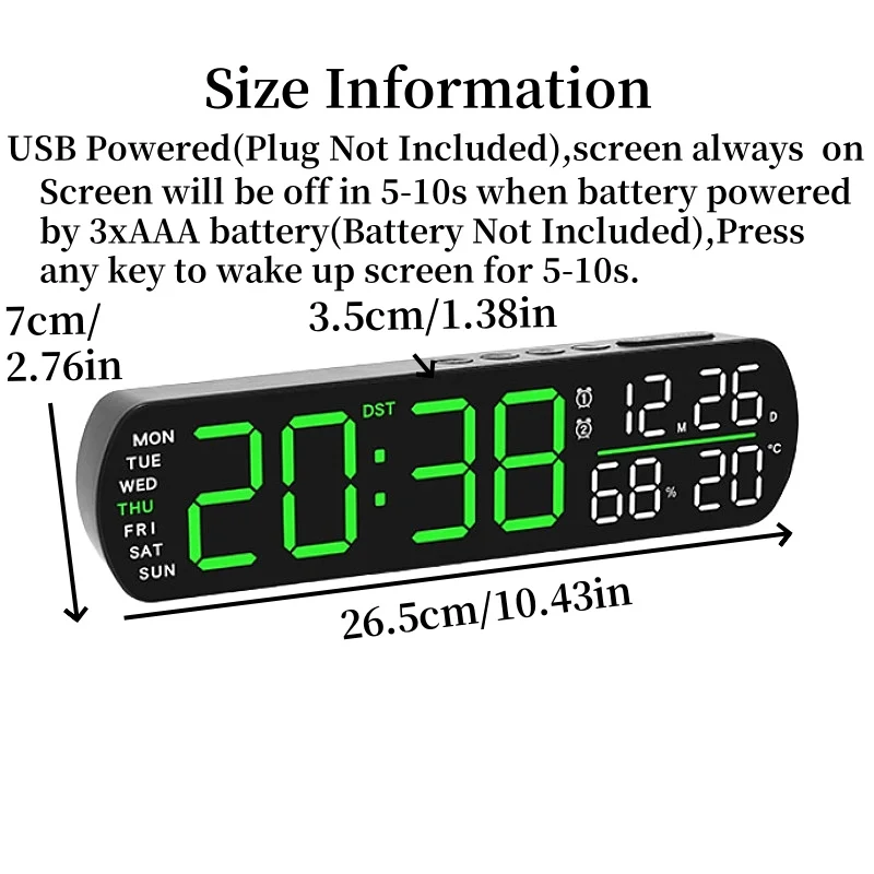 Orologio Da Parete Digitale 13'' Con Telecomando, Grande Display LED, Sveglia Con Doppio Allarme E Temperatura (Verde)