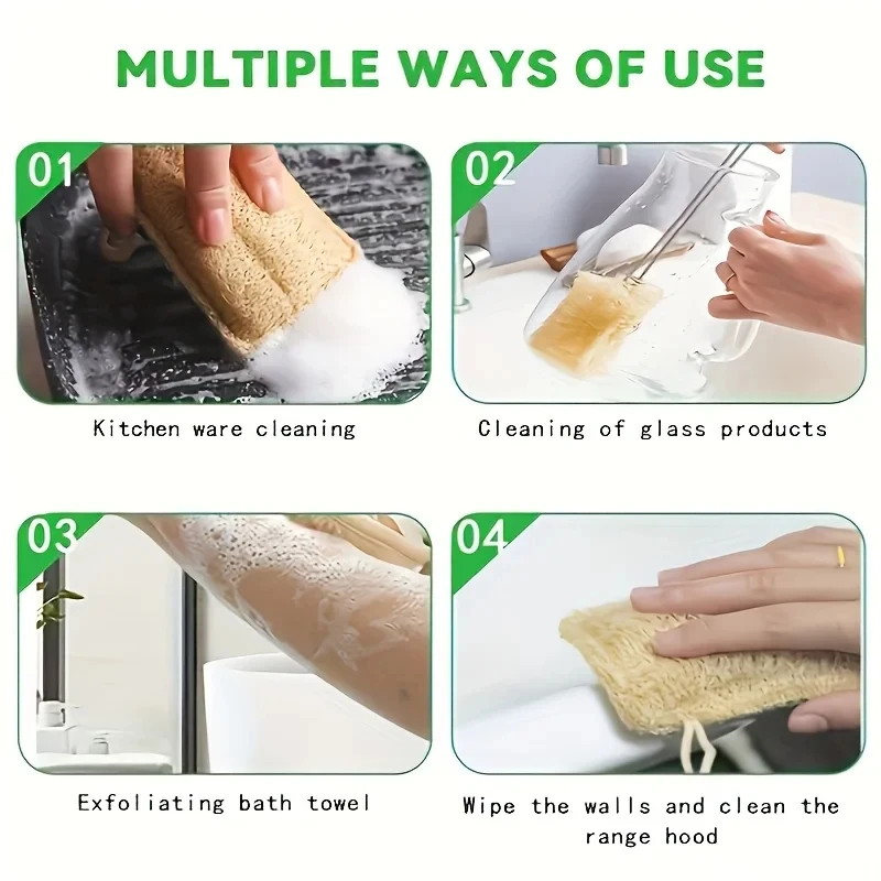 6pcs Natural Loofah Exfoliating Sponges - Gentle Body Scrubber for Shower & Bath, Bamboo Fiber Cleaning Pads 4