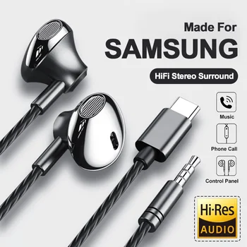 USB Type C Headphone HiFi Bass Stereo Volume Control Microphone 3.5mm Wired Earphones for Galaxy S24 S23 S22 S21 Ultra iPhone 15 Pro Max 1