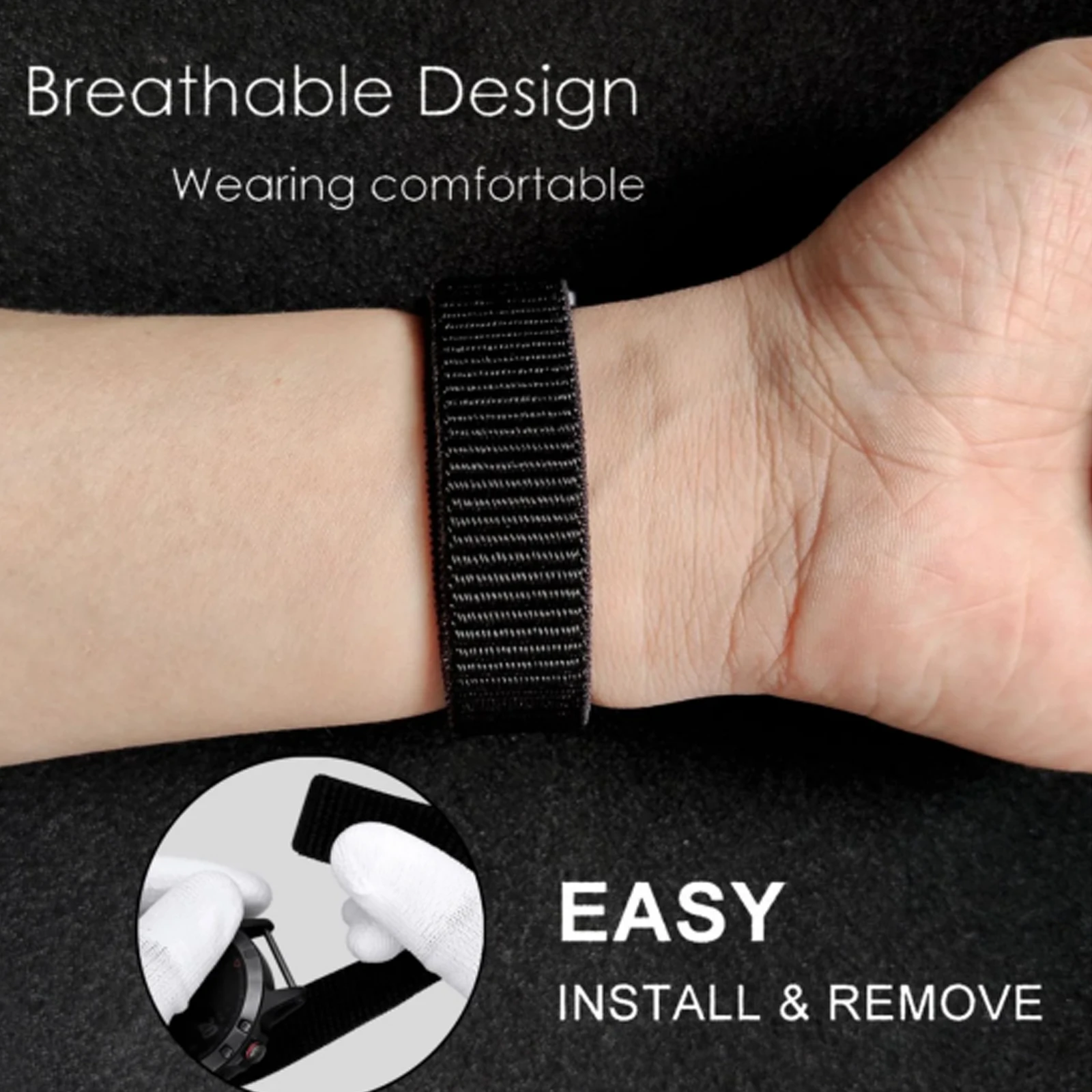 Nylon Strap with Hook and Loop Closure, 22mm/26mm, for Multisport GPS Watches