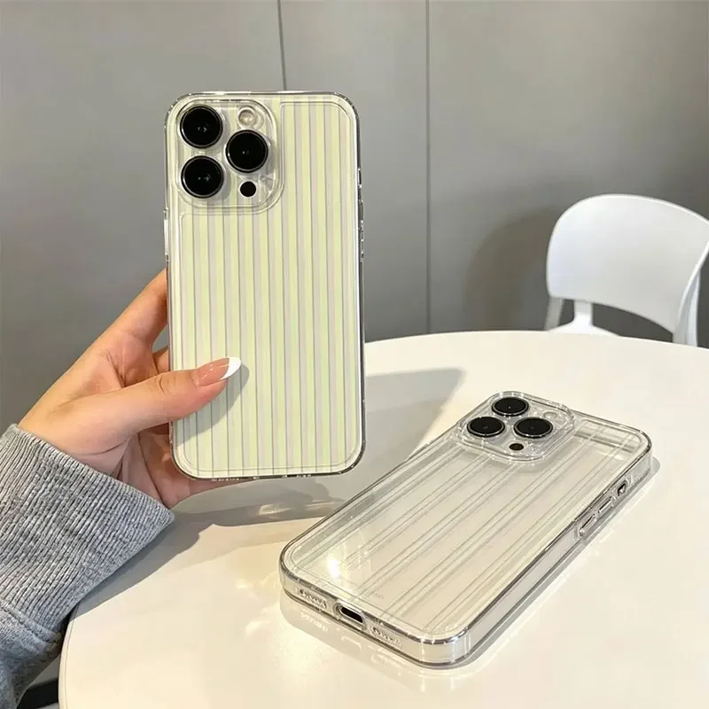 Enhanced Transparent Fresh Vertical Stripe Thin Cover Case