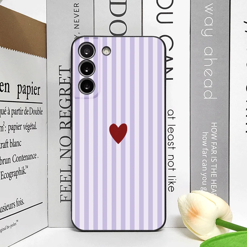 Cute Striped Heart Phone Case - Pink & Blue Soft Cover