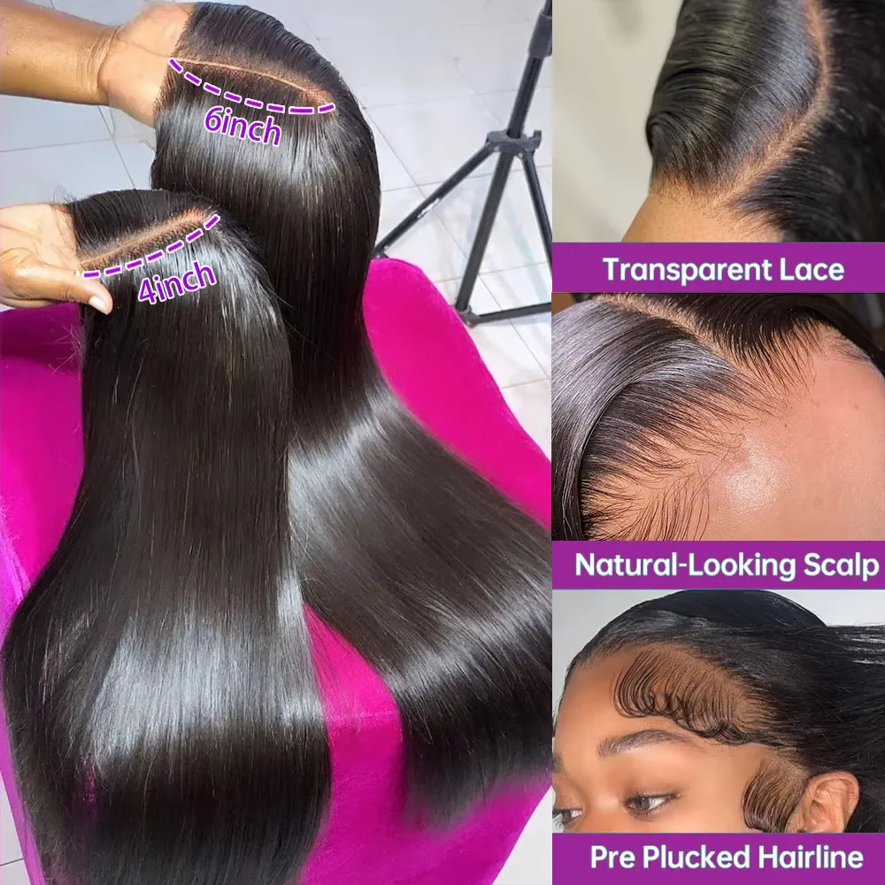 34 Inch Vietnamese Hair Bone Straight Glueless Wigs Human Hair Lace Frontal Wig 7X5 Ready to Wear Wig Preplucked Raw Virgin Hair 3