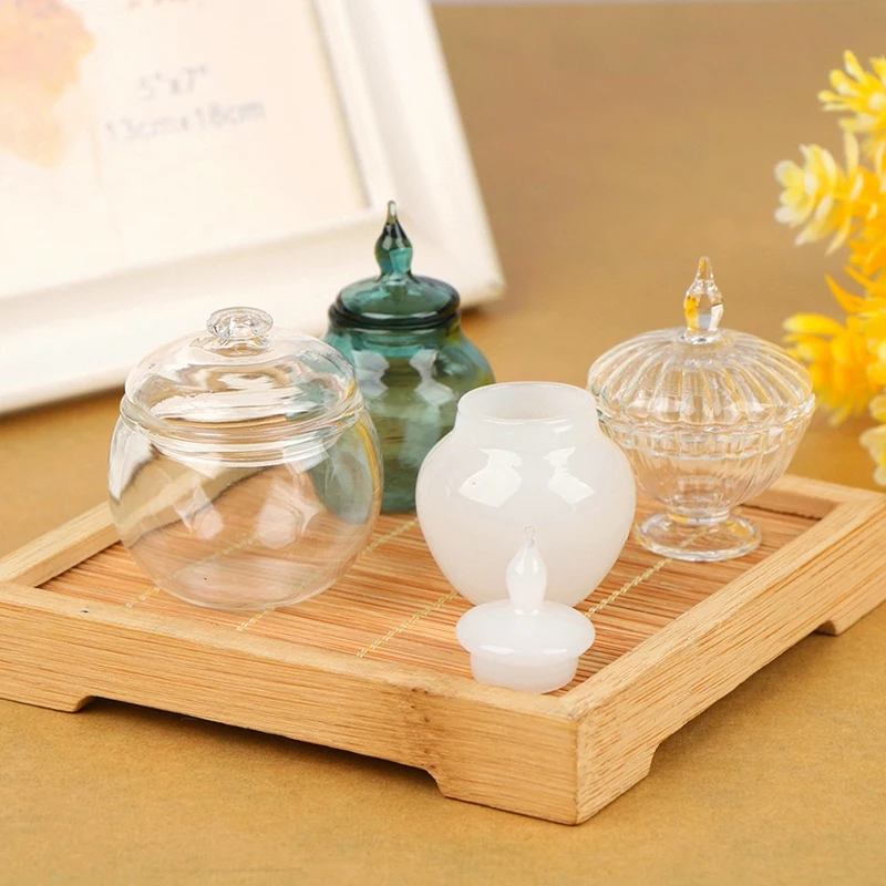 

1:12 Dollhouse Mini Glass Candy Jar Dessert Tank Storage Bottle Kitchen Accessories For Doll House Decor Pretend Play Toys