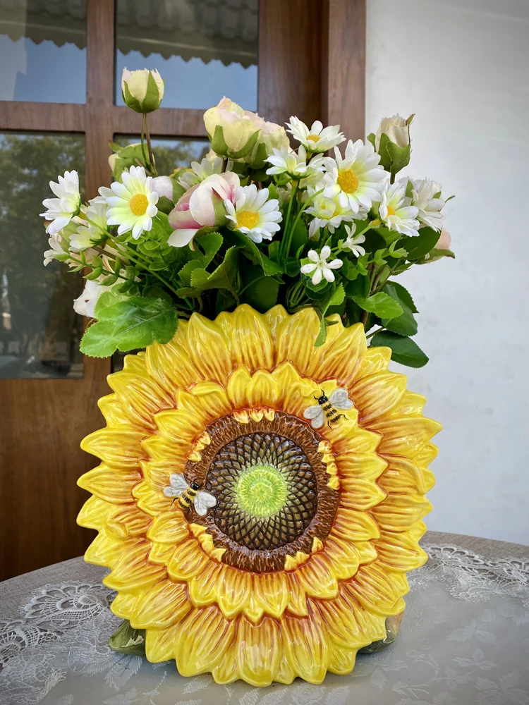 

Garden Ceramic Sunflower Vase Pot, Home Decor, Wedding Decoration, Study, Living Room, Dining Table, Interior Gift