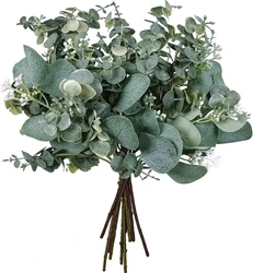 Mixed Artificial Oval Eucalyptus Leaves and Stems for Elegant Greenery Decor (10pcs mix)