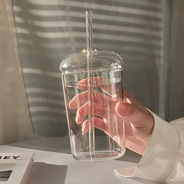 Glass Cup with Lid and Straw 1