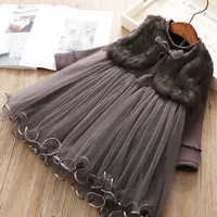 Robe d'automne en Tulle pour filles, faux 2 pièces, manches longues, robes de princesse en peluche, garde au chaud, vêtements de fête pour filles, nouvelle collection 3