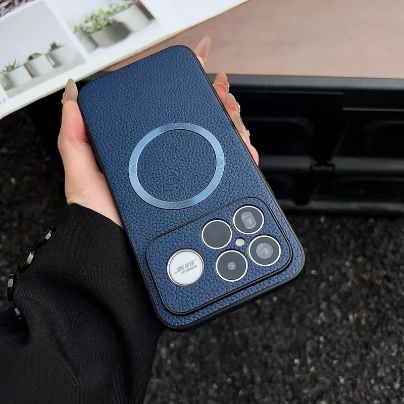 Luxury PU Leather Magnetic Wireless Charging Protective Back Cover Case