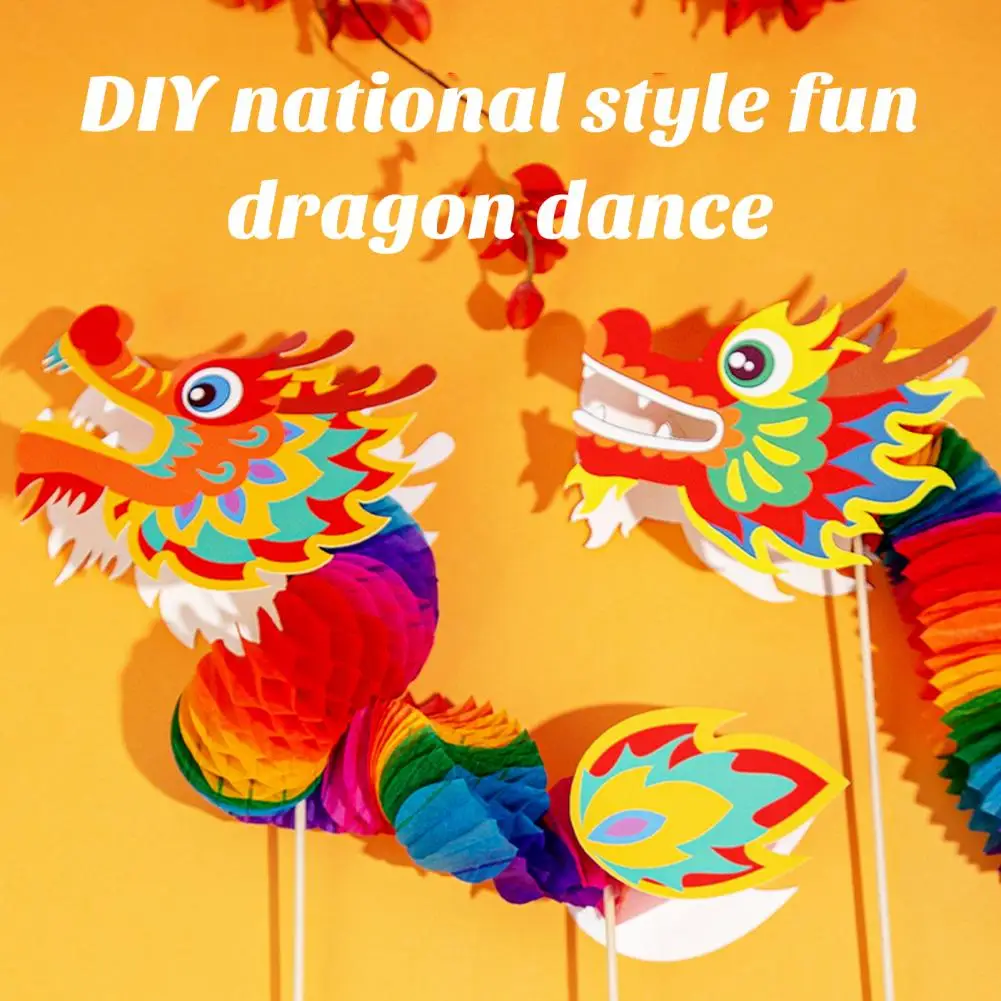 Dragon Dance Toy Realistic Fine Workmanship Extensible Dragon Paper Decoration Festival Hanging DIY Craft Set Spring Festival
