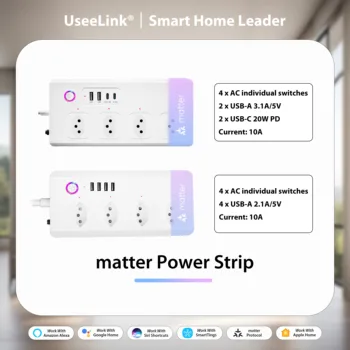 UseeLink Matter BR Power Strip Socket 4Outlets with Usb Type-c PD20W Extension Cable Office Home Brazilian Multi Smart Socket
