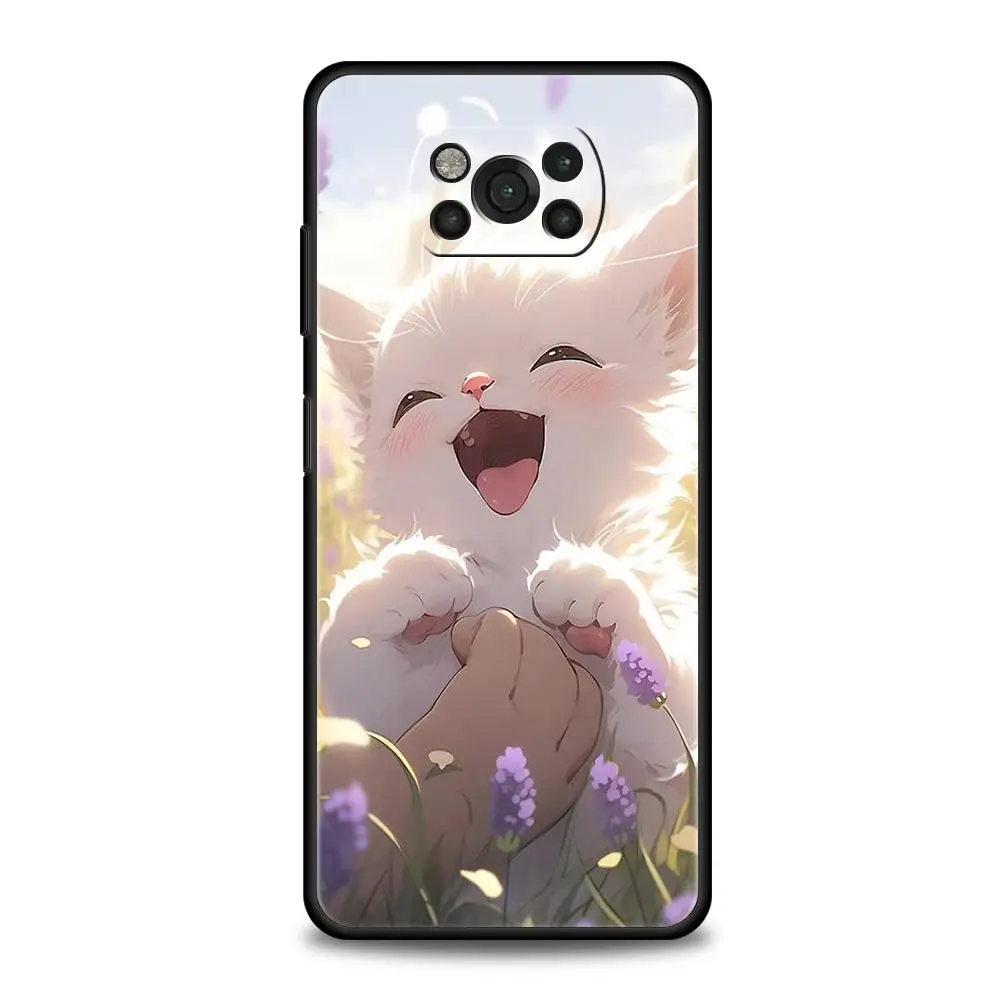 Stylish Cartoon Cat Art Phone Case - Black Cover