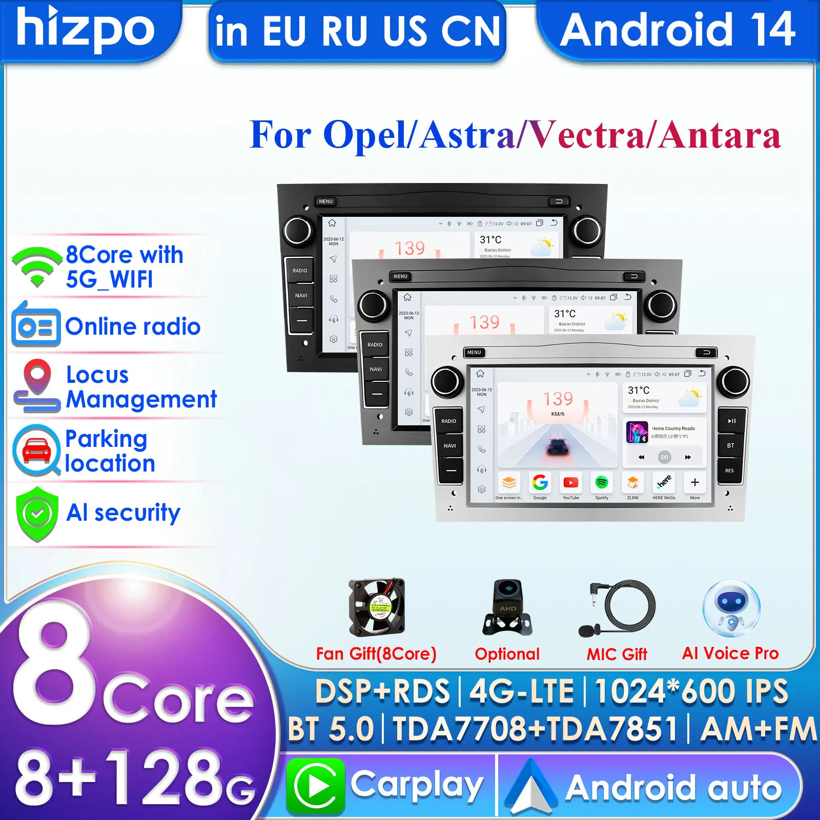 Carplay 4G 2din Android Car Radio for Opel Astra H J Vectra Vauxhall Antara Zafira Corsa C D Vivaro Meriva Veda Multimedia GPS