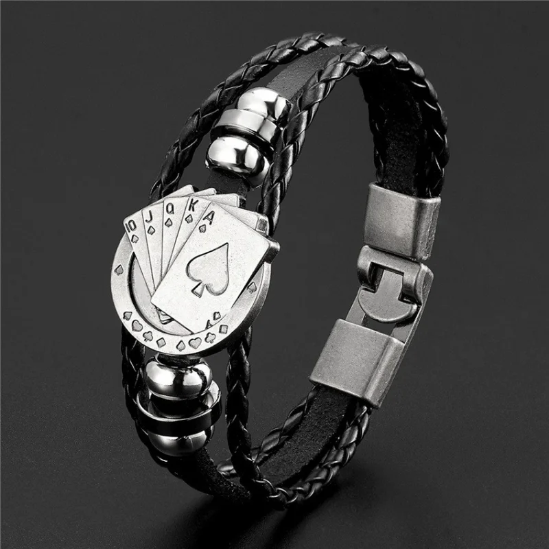 Vintage Multi-layer Leather Woven Poker Bracelet Men's Bracelet Fashion Hip-hop Punk Accessories Jewelry leather bracelet