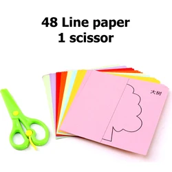 Kids Cartoon Craft Paper Set: 48-Piece Educational Art & DIY Toy Collection (48 Line 1 Scissor)