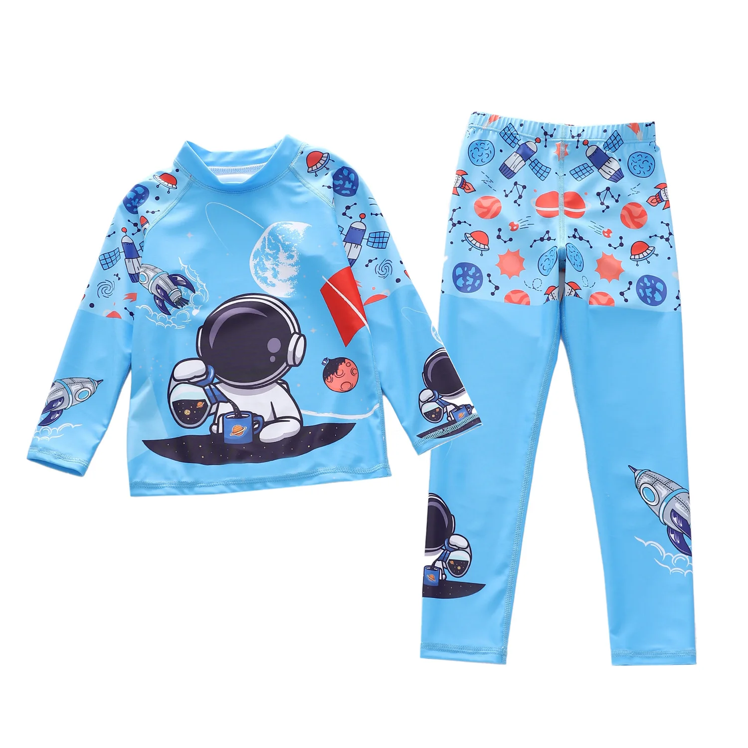 

HappyFlute Split Two-pieces Set New Boys's Long Sleeve With Trousers Conservative Sunscreen Seaside Swimsuit