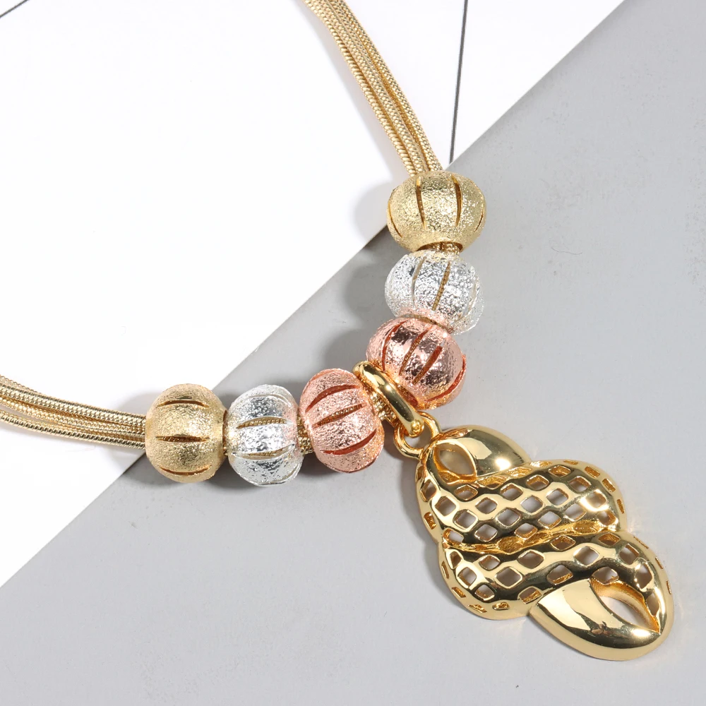 2 pcs Women Jewelry Set Necklace Earring Set Golden and Rose Golden African Nigerian Daily Jewelry Set for Party 