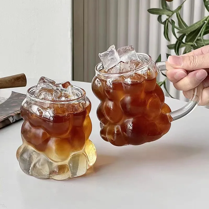 

Creative Grape Shape Glass Cup Transparent Juice Latte Milk Tea Cold Drinking Cups Breakfast Coffee Mugs with Handle Drinkware