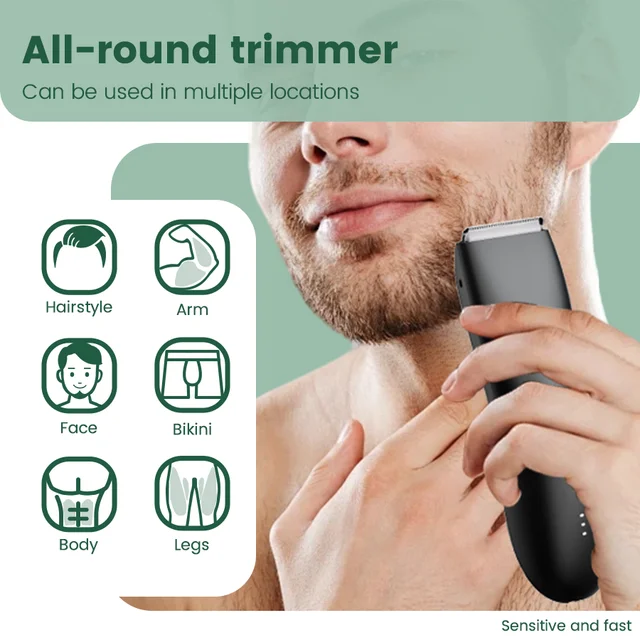 Men's Electric Groin & Body Shaver - Waterproof Dual Head Trimmer Kit w/ LED Light & Foil Blades 2